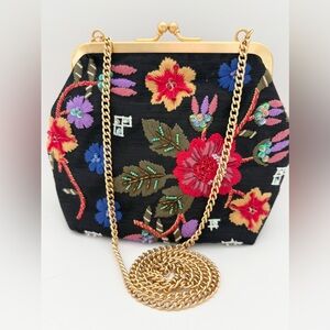 Vintage Rare Marc Avane Black Multicolor Embroidered Beaded Purse